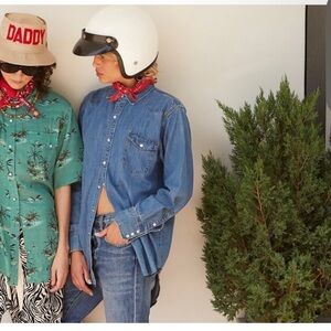 Sandrine Rose by Free People Denim Pearl Snap Button Down Shirt NWT!!